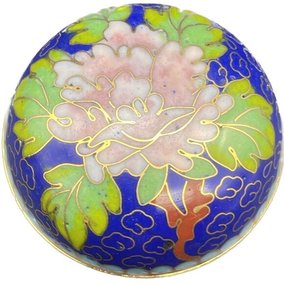 VTG Chinese Cloisonné Blue w/ Flowers Trinket Box 2” - Picture 1 of 5